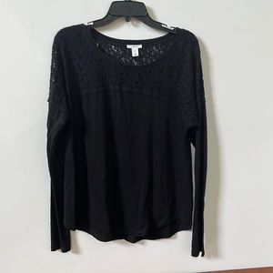 Caslon black lace top, long sleeve, NWOT